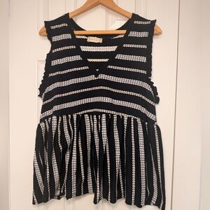 Altar’d State Navy & White Contrast Stripe Peplum Babydoll Tank L Nautical Prep